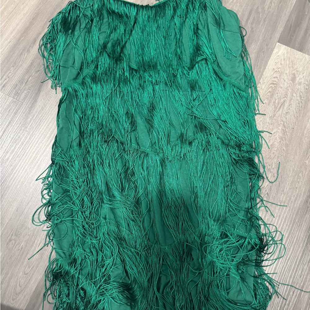 NWOT Green Fringe Dress